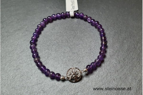 Armband Amethyst + Baum 4mm Gr.S